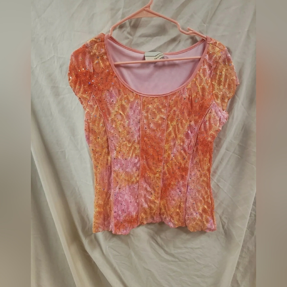 Carrie Allen Women's Pink Orange Blouse Sz XL